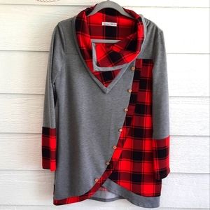 Dressfo Plaid Cowl Neck Tunic